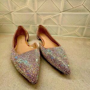 Gianni Bini Gold Crystal Rhinestone Ballet Flat Shoes 8M